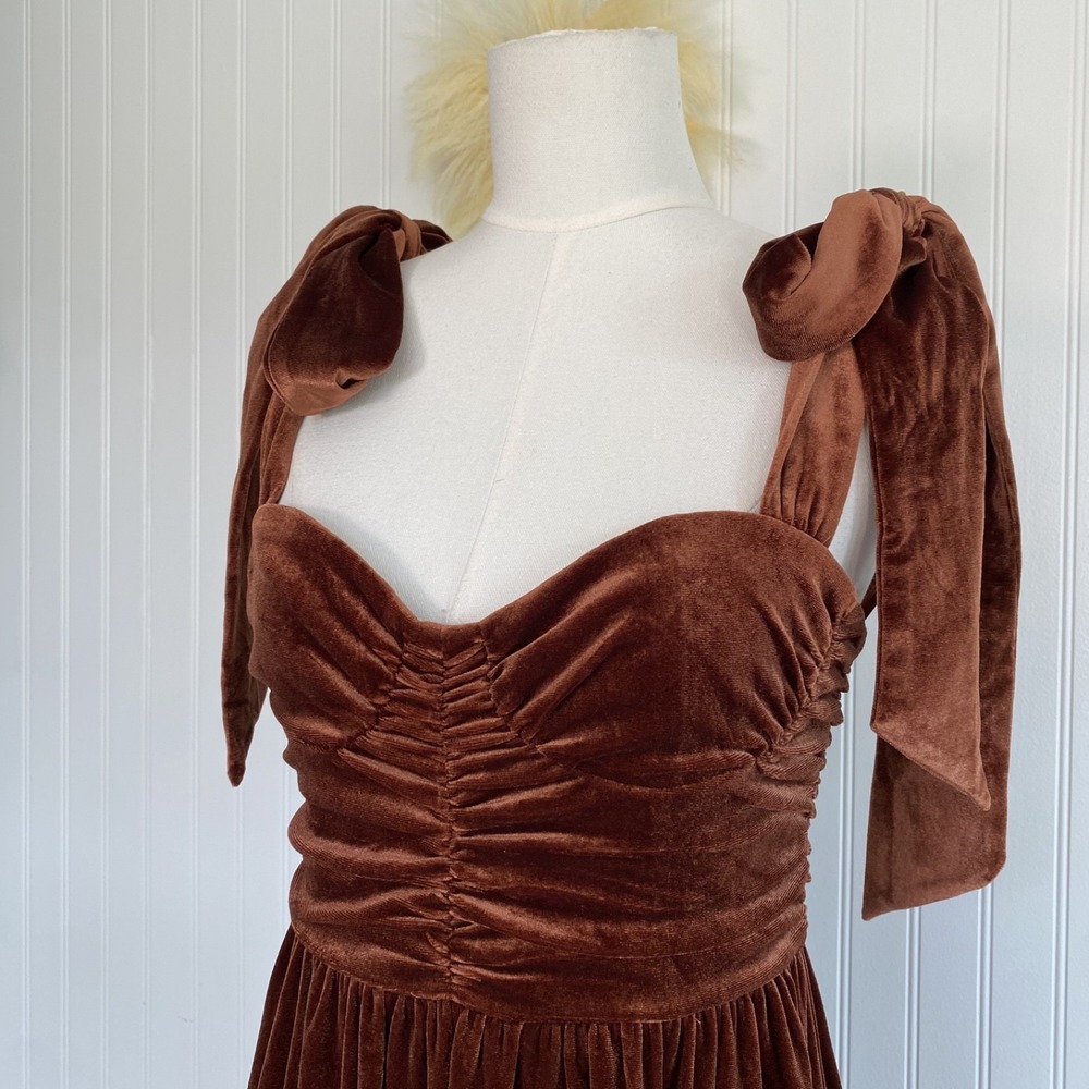So Me Womens Velvet Regencycore Maxi Dress Size S Tiered Babydoll Boho Cottage - Picture 6 of 16